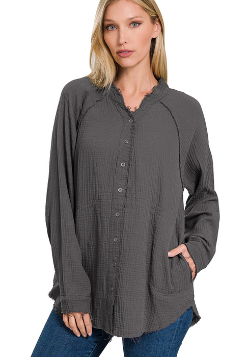 Just Beachy Lightweight Button-front Jacket in Classic Grey